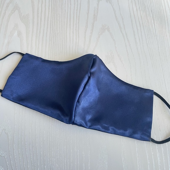 Navy Double Satin Mask with Adjustable Straps, Formal Masks, Date Night, Party - Picture 2 of 3